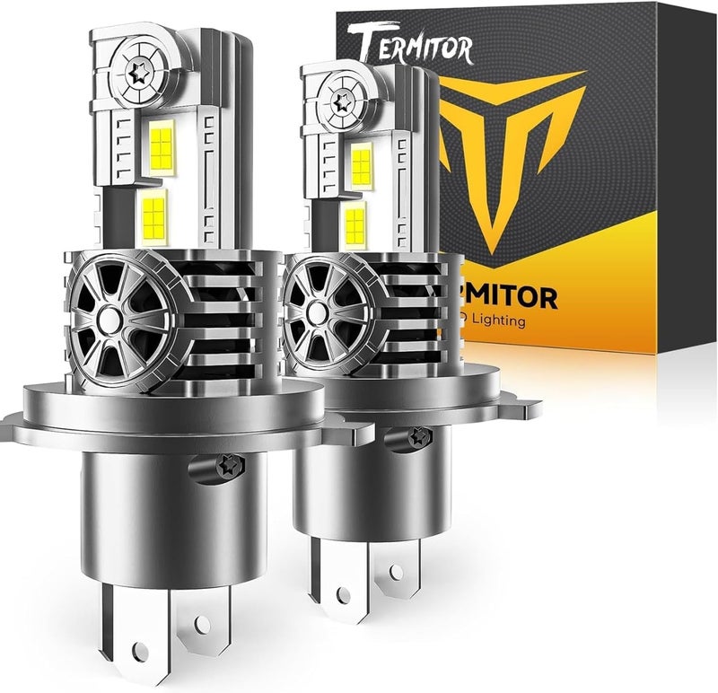 Termitor Upgraded H4/9003/HB2 Bulbs, 50,000LM 10X Super Bright, 1:1 Mini Size 6500K Cool White IP68 Waterproof Automotive Replacement H4 9003 Fog Lights, Quick Installation, Pack of 2 - Image 1